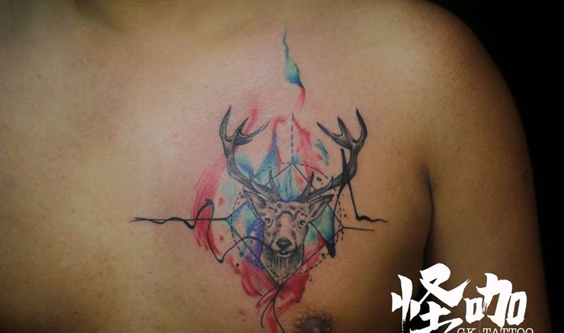 水彩鹿纹身图片