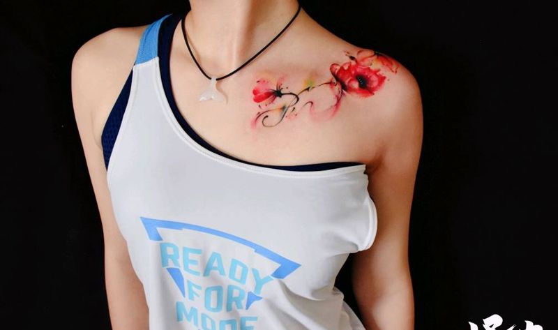 水彩花花纹身图片