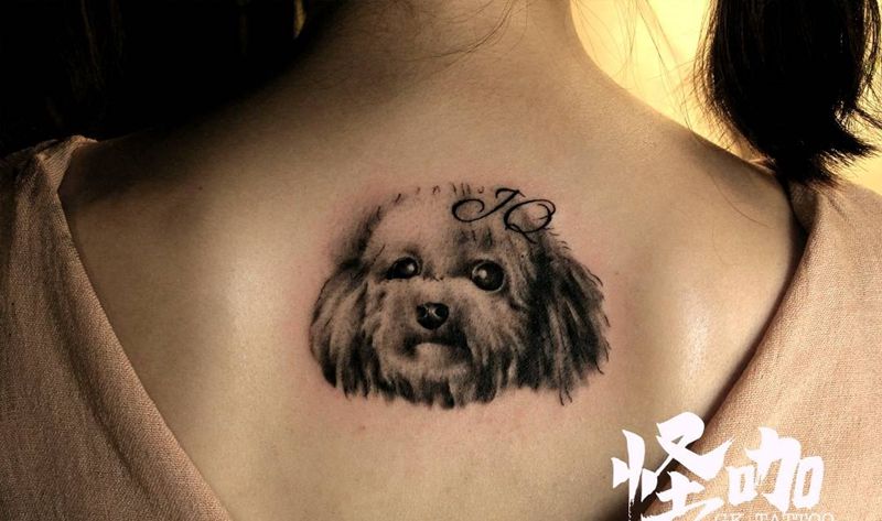 宠物纹身图片_背部欧美写实纹身图案