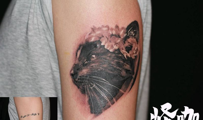 猫咪遮盖纹身图片