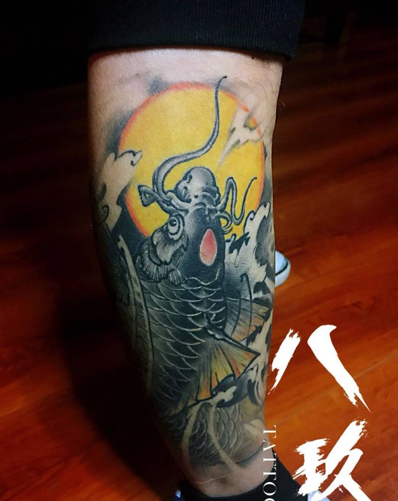 鲤鱼包小腿纹身图片