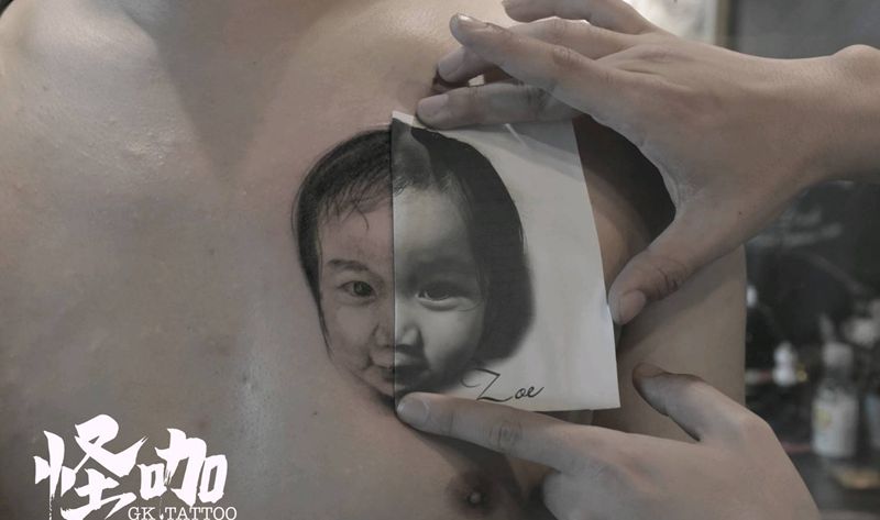 人像写实纹身图片_胸部欧美写实纹身图案