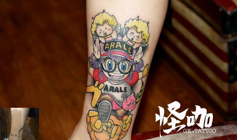 阿拉蕾纹身图片_腿部水彩纹身图案