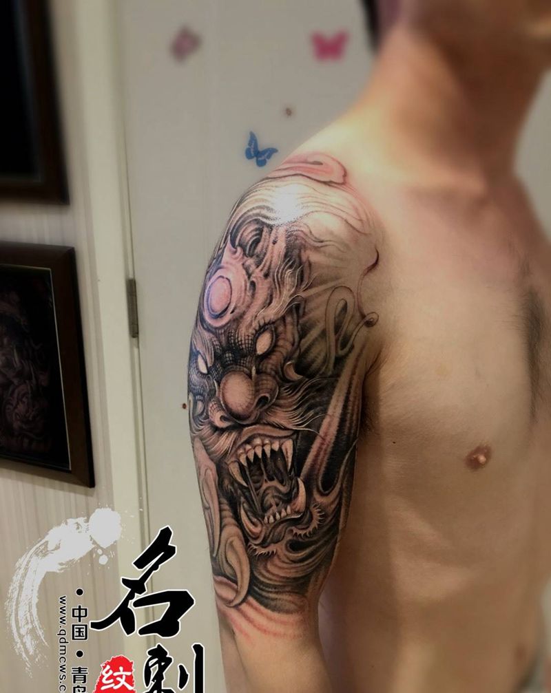 苍龙纹身图片_成品手臂传统动物纹身图案