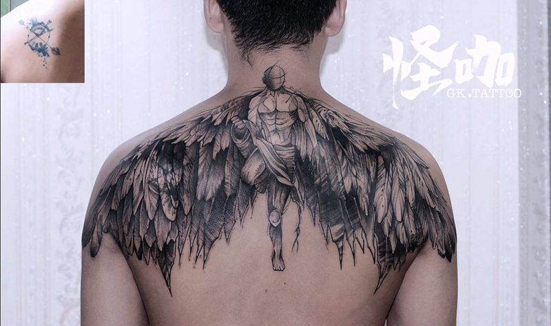 天使纹身图片_背部纹身图案