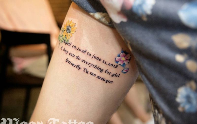 英文纹身图片_腿部清新成品纹身图案