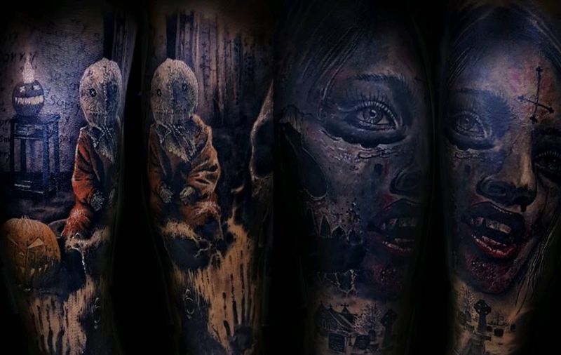 暗黑风格包小腿纹身图片_暗黑纹身图案