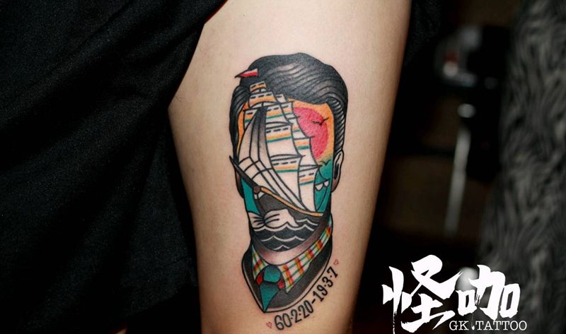 school纹身图片_腿部Old School纹身图案