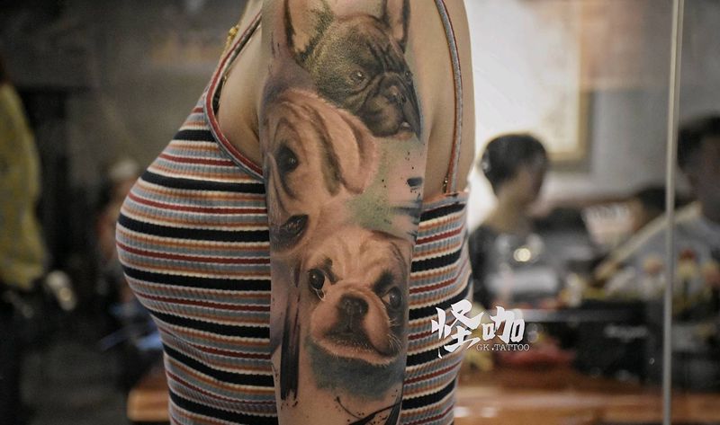 写实狗狗纹身图片_手臂欧美写实纹身图案