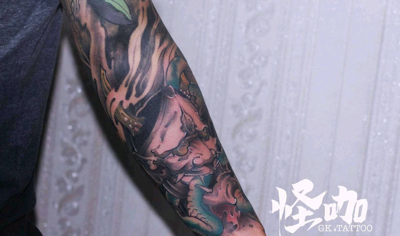 日式传统 般若纹身图片_手臂新传统纹身图案