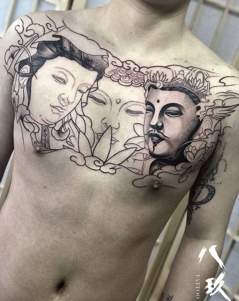 三面佛未完纹身图片