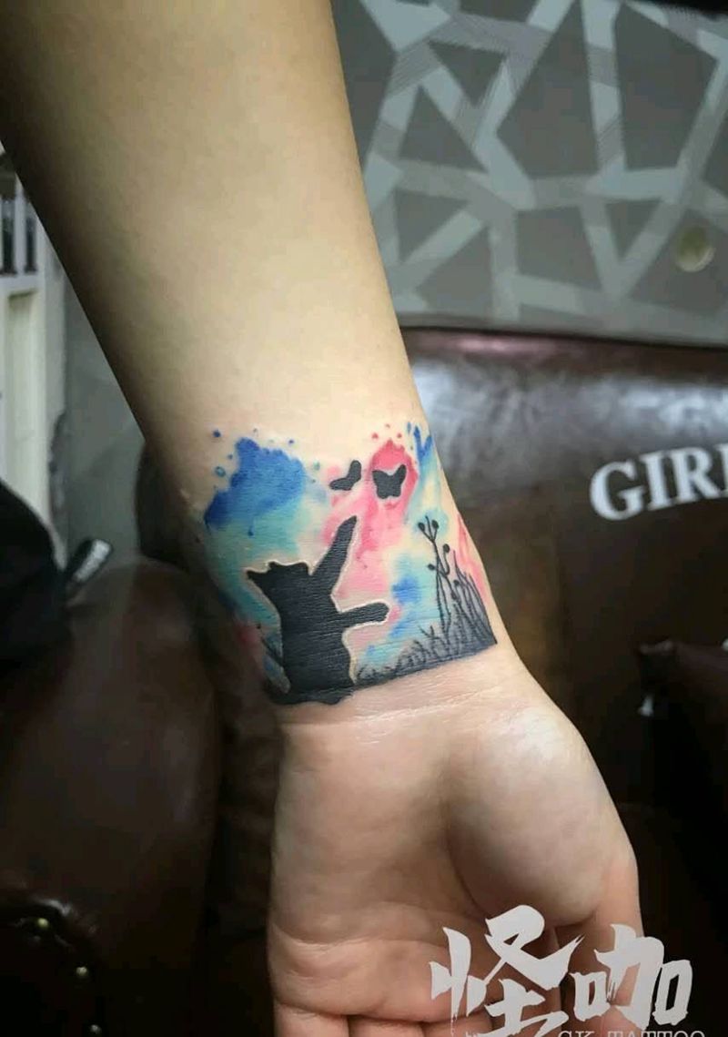 星空猫咪纹身图片