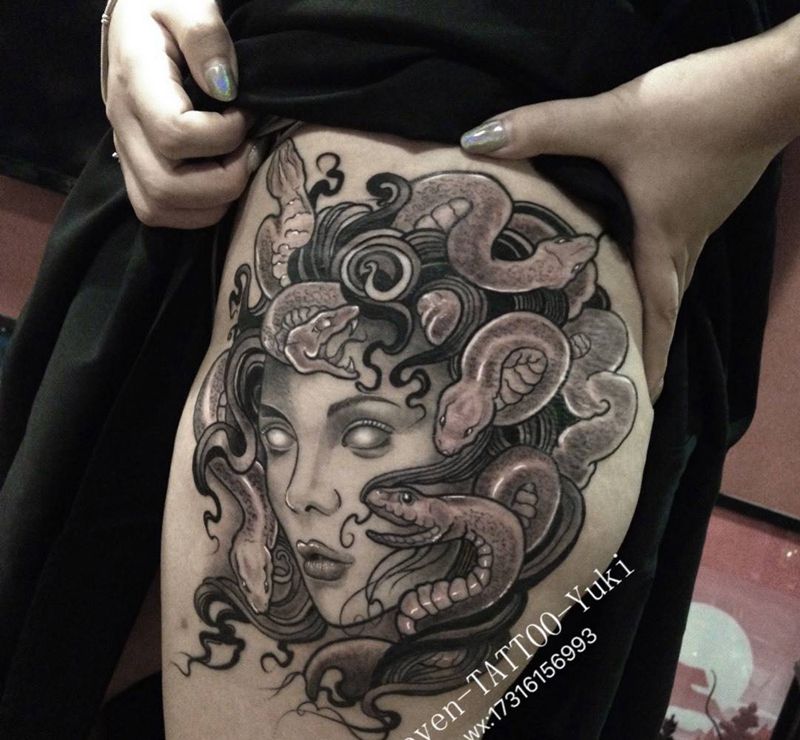 蛇女纹身图片_成品纹身图案