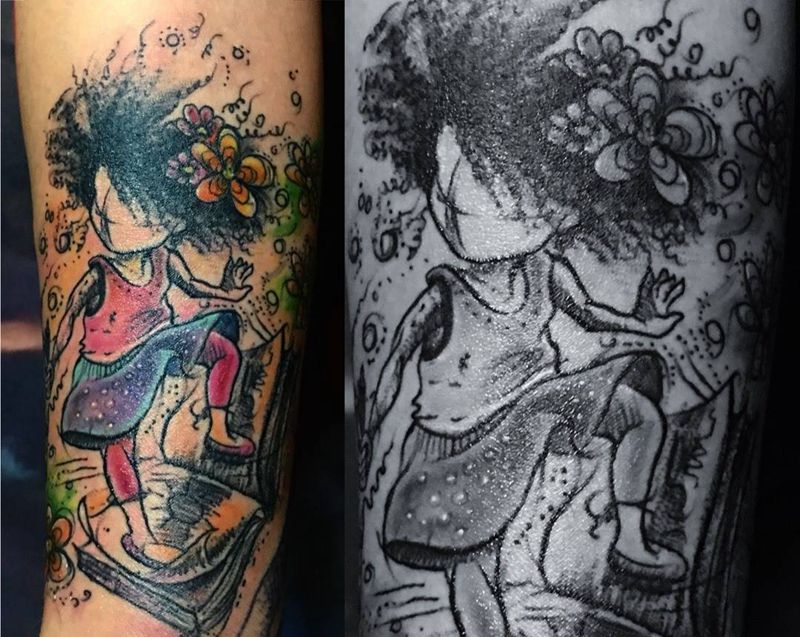 爆炸头小妹妹纹身图片