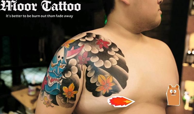 半甲纹身图片_肩部胸部原创成品纹身图案