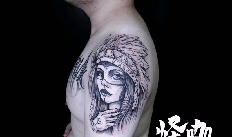 印第安少女纹身图片_手臂纹身图案