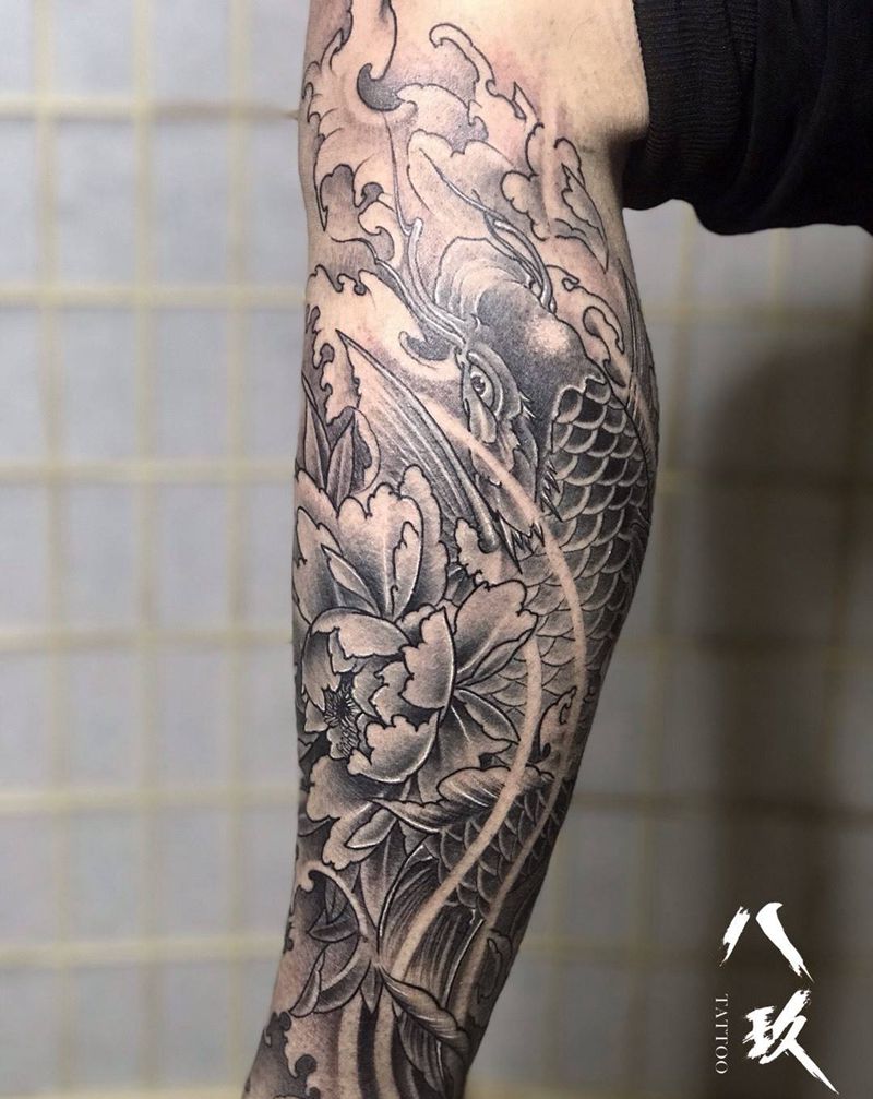 小腿鲤鱼纹身图片