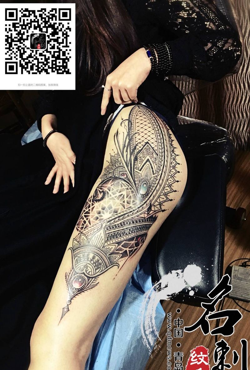 完活纹身图片_几何欧美传统清新腿部臀部成品纹身图案