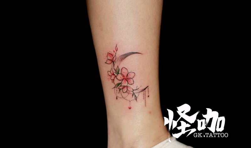 女生小腿作品纹身图片