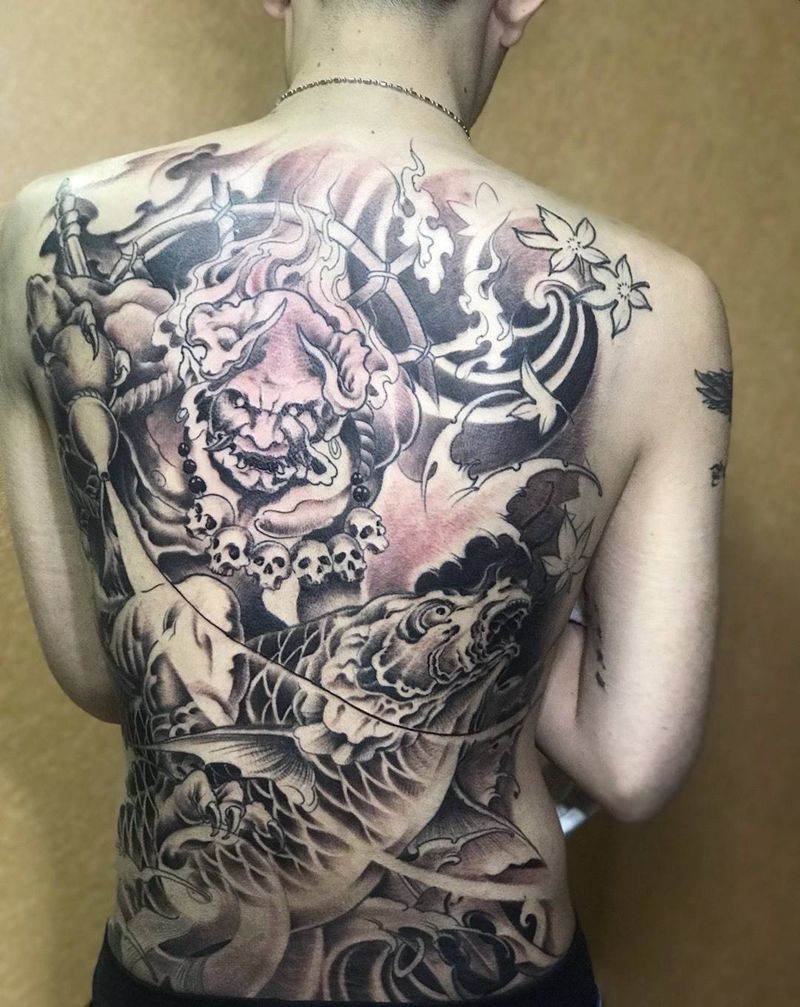 满背夜叉纹身图片