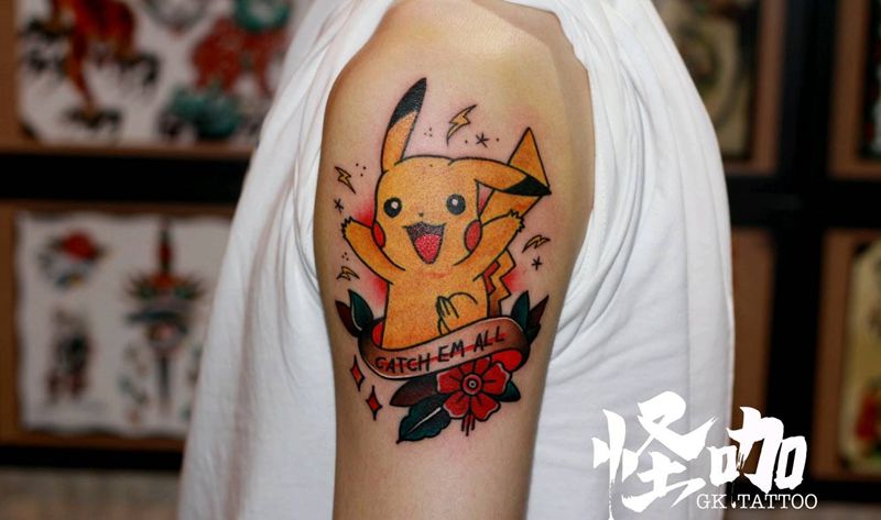 皮卡丘纹身图片_手臂New SchoolOld School纹身图案