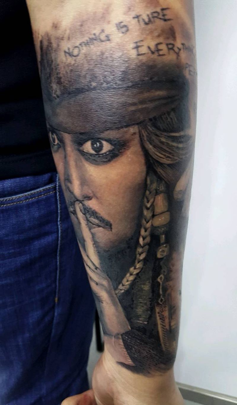 杰克船长纹身图片_写实暗黑成品纹身图案