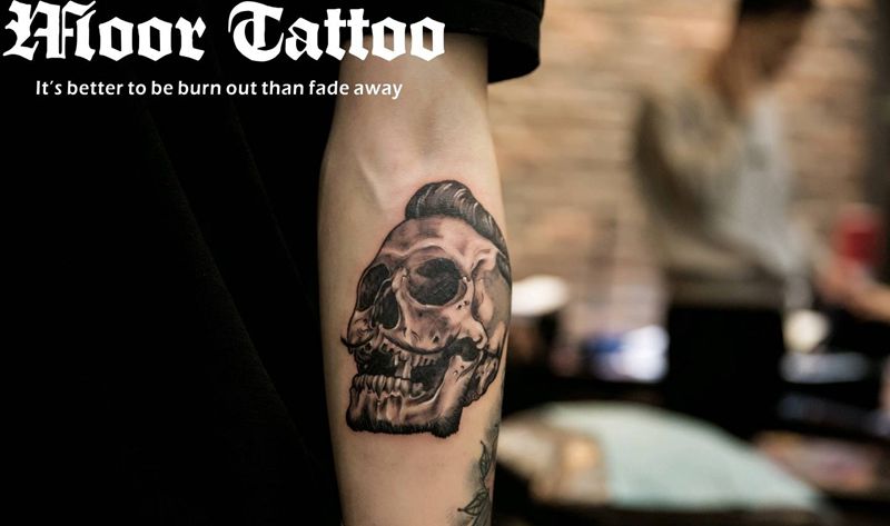 油头骷髅纹身图片_手臂欧美鬼神成品纹身图案