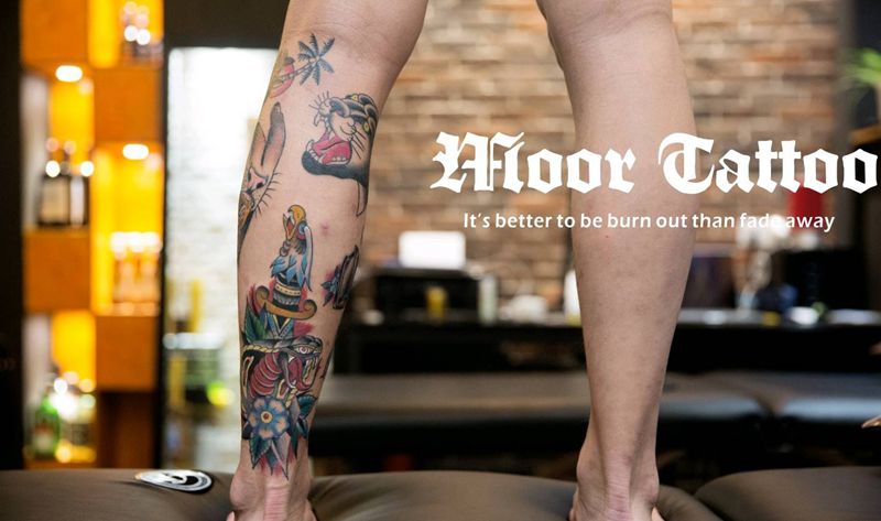 包小腿纹身图片_腿部欧美成品纹身图案