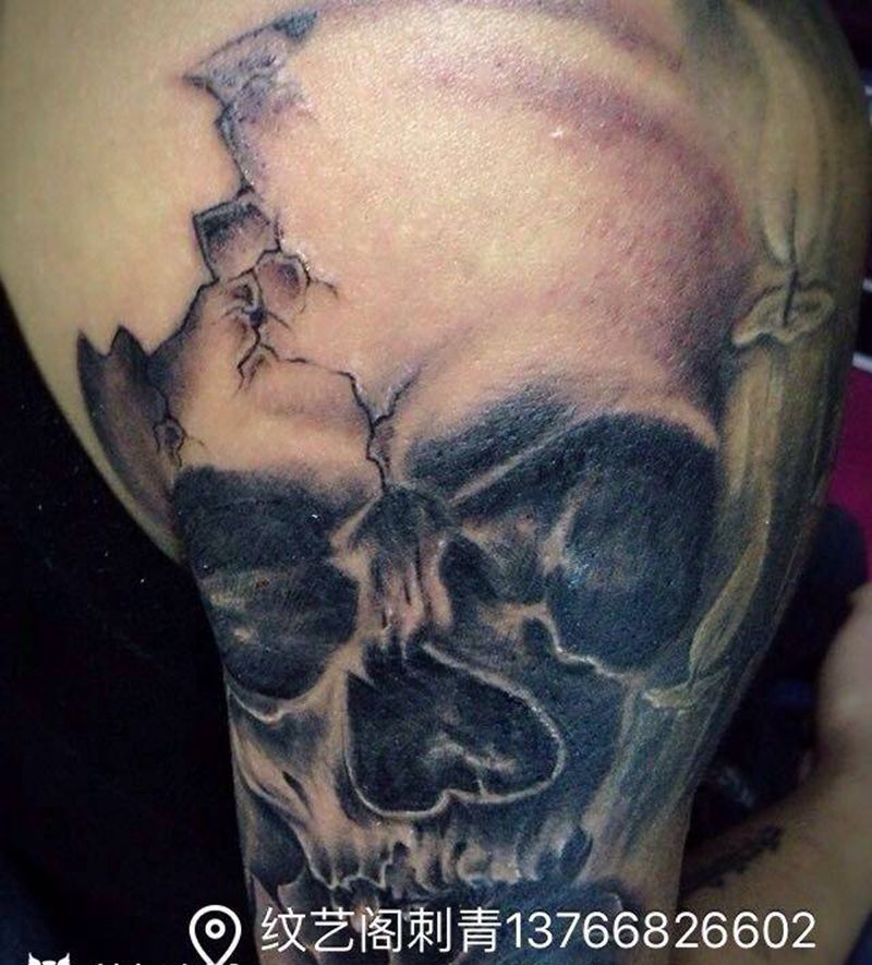 玫瑰骷髅纹身图片