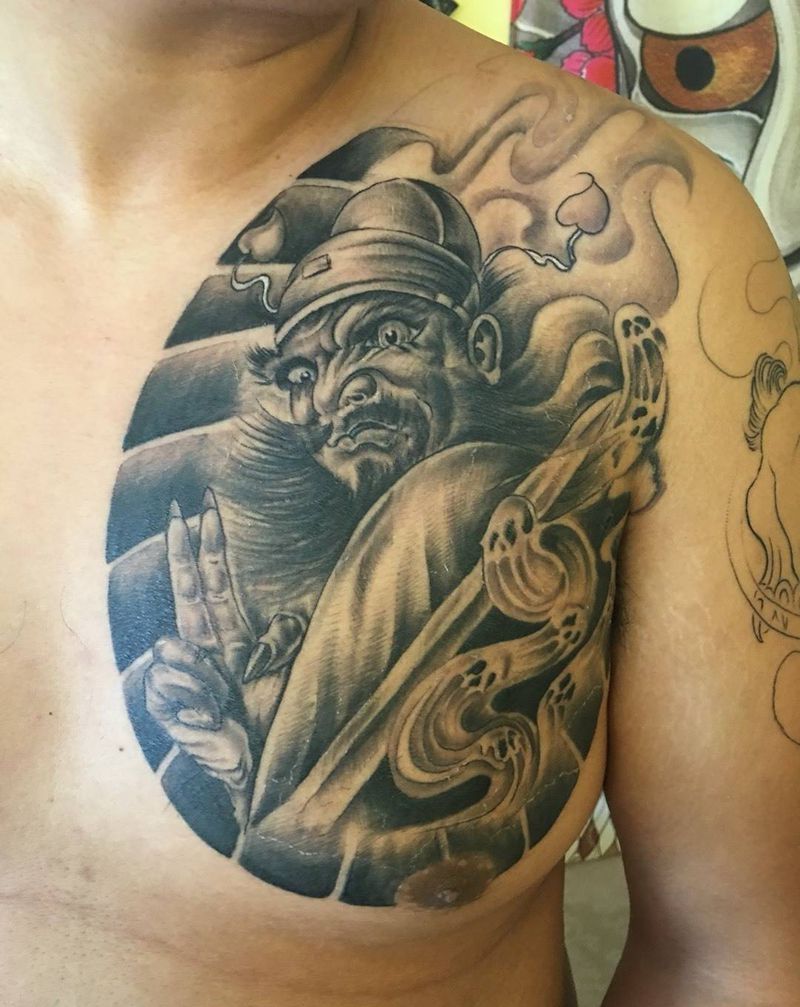 钟馗纹身图片_成品胸部传统鬼神人物纹身图案