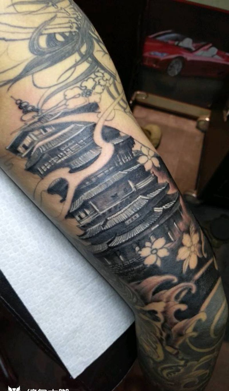 应县木塔纹身图片_手臂纹身图案