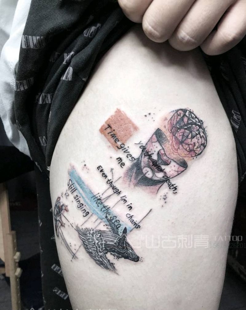 无题纹身图片_腿部点刺纹身图案