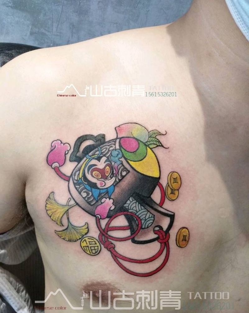 如图纹身图片_胸部New School纹身图案