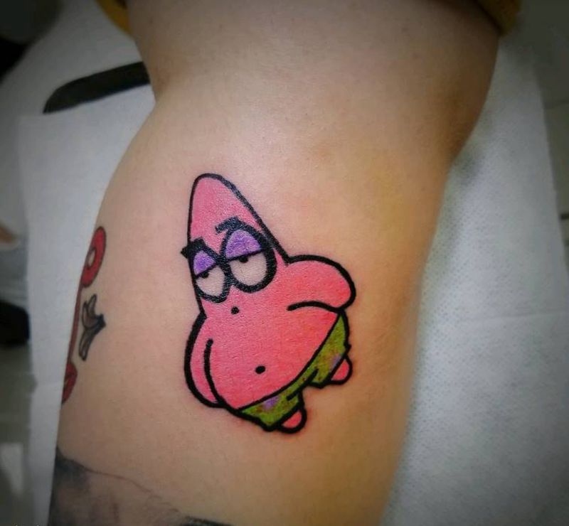 大星纹身图片_手臂Old School动画海绵宝宝纹身图案