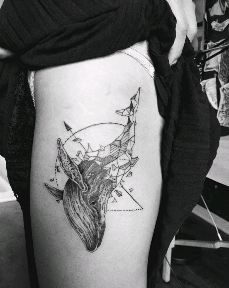 鲸鱼几何体纹身图片