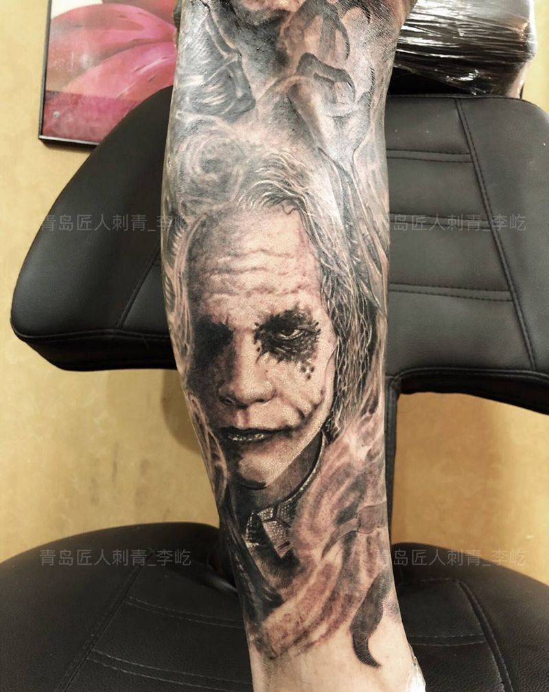 欧美花腿 原创设计纹身图片_成品腿部欧美写实肖像人物鬼神原创纹身图案