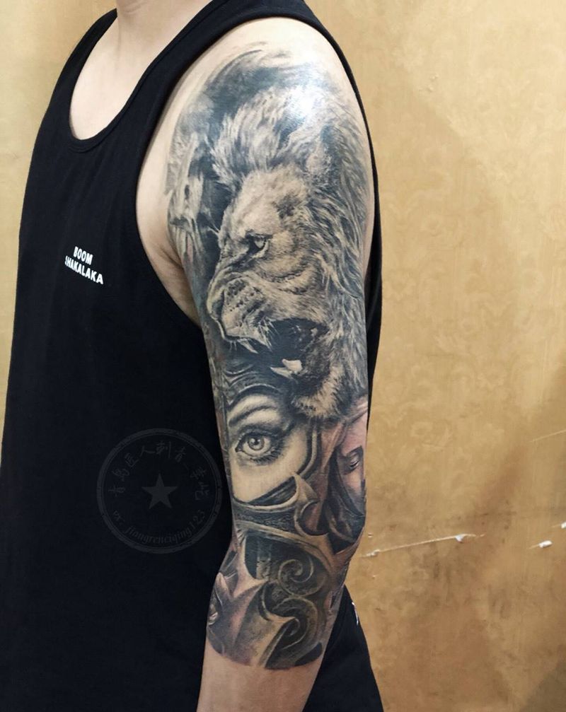 欧美六分袖纹身图片_手臂欧美写实古罗马纹身图案