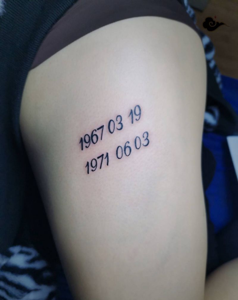 大腿生日数字纹身图片_臀部腿部花体字生日纹身图案