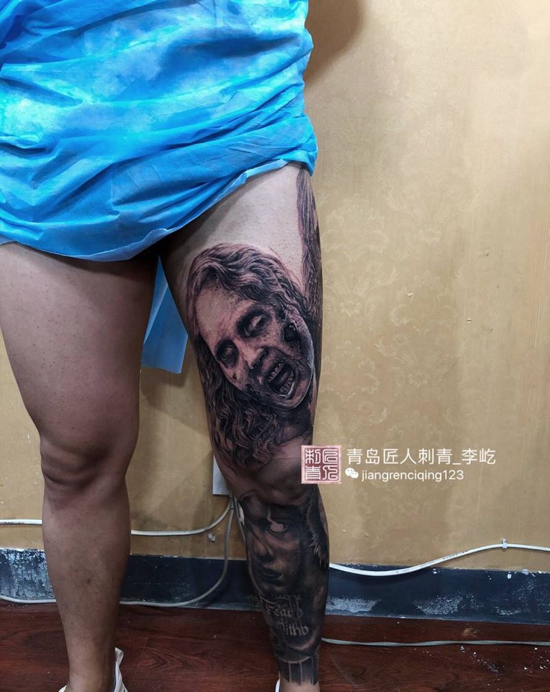 花腿欧美花腿纹身图片_成品手臂写实人物原创纹身图案