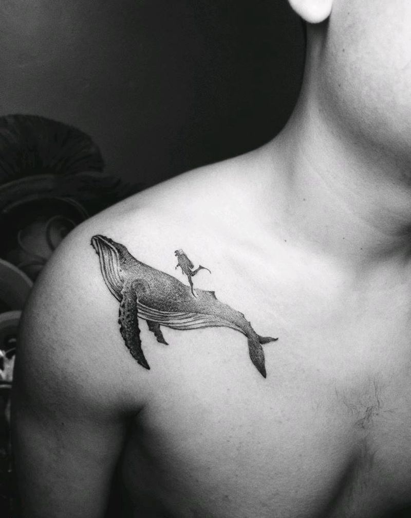 鲸鱼纹身图片_肩部点刺纹身图案