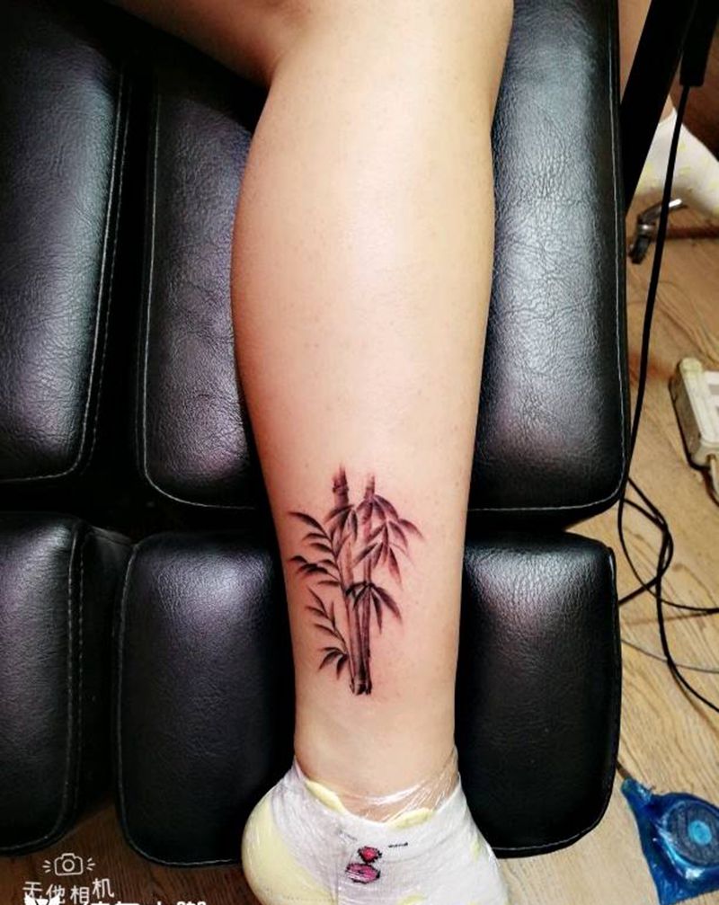 竹子纹身图片_腿部纹身图案