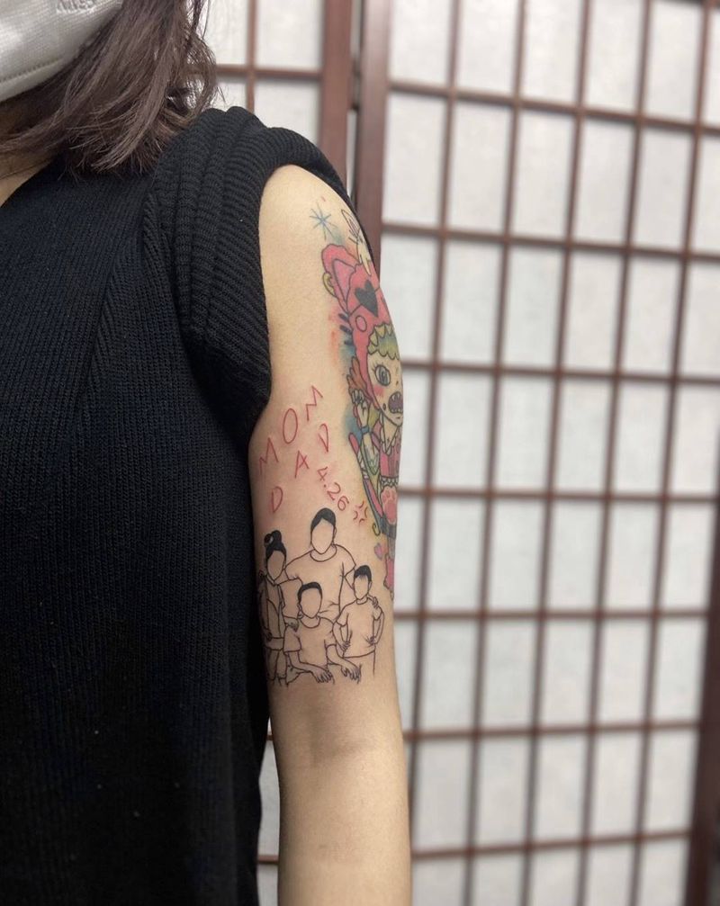 全家福简笔画纹身图片_手臂纹身图案