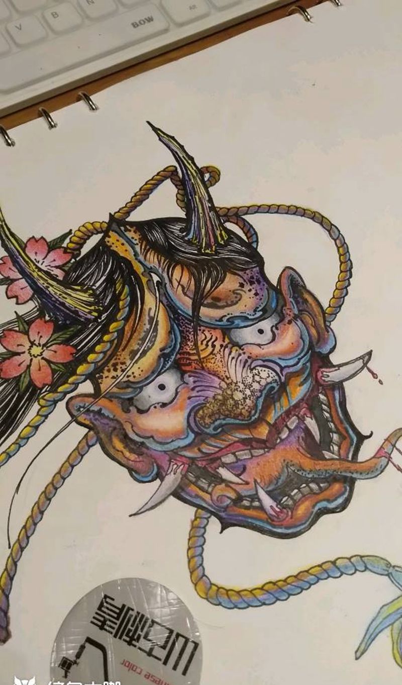 般若手稿纹身图片_腹部纹身图案