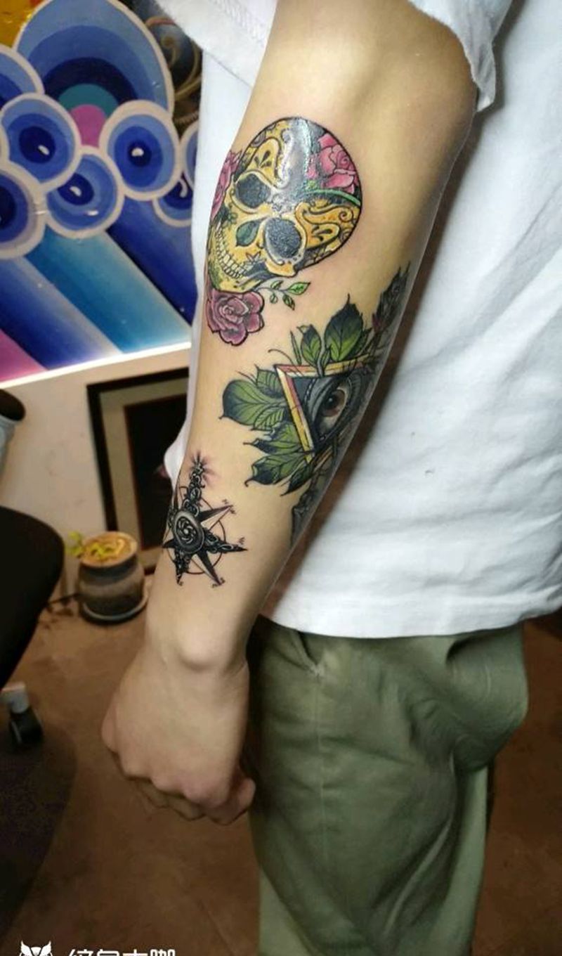 骷髅纹身图片_手臂New School纹身图案