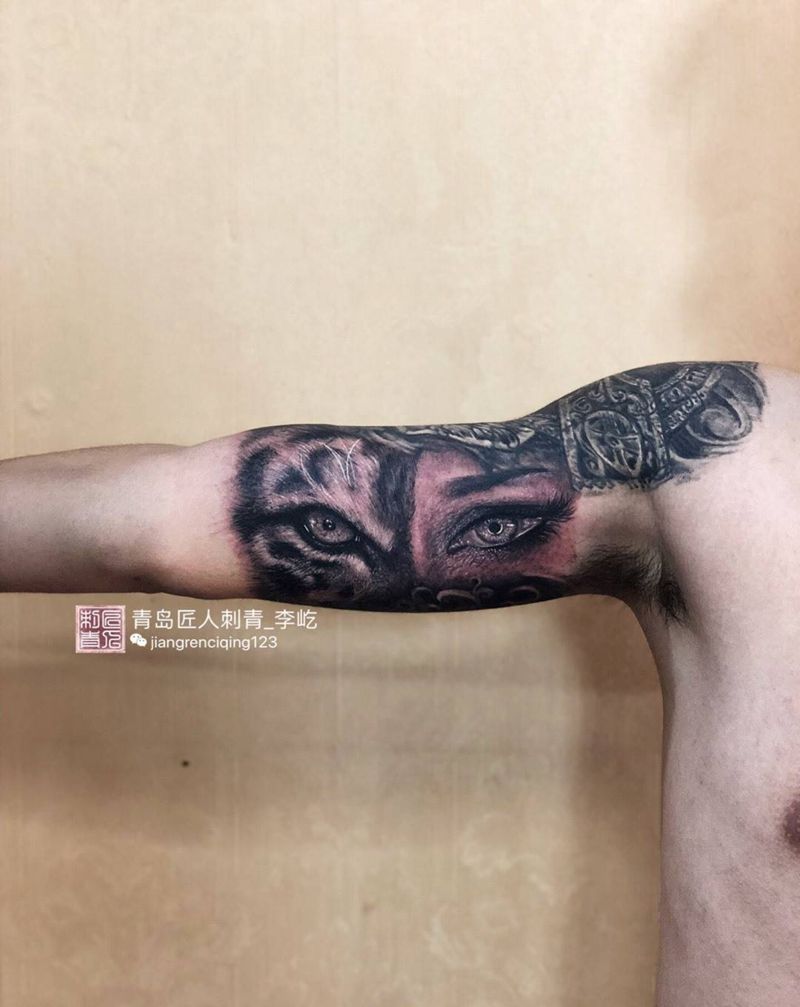 眼睛纹身图片_成品手臂欧美写实人物动物原创纹身图案