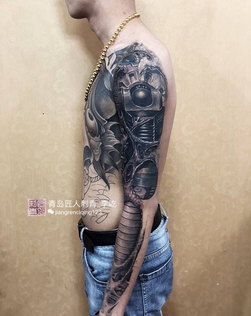 机械臂遮盖纹身图片_成品手臂写实纹身图案