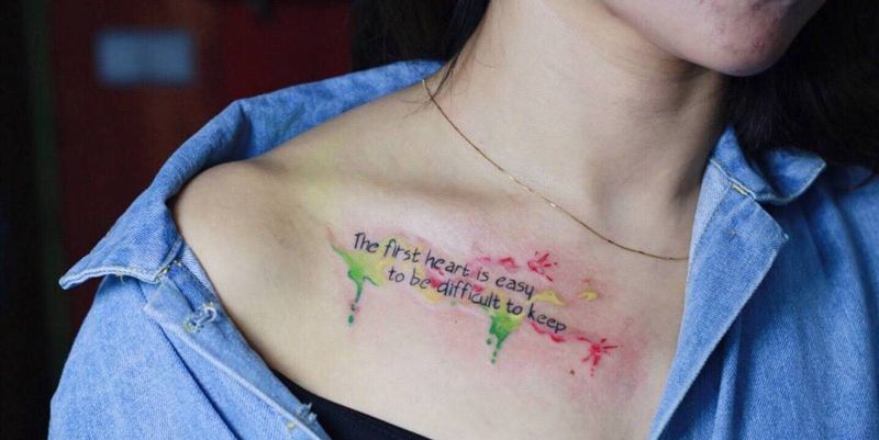 小清新纹身图片_成品胸部清新字符纹身图案