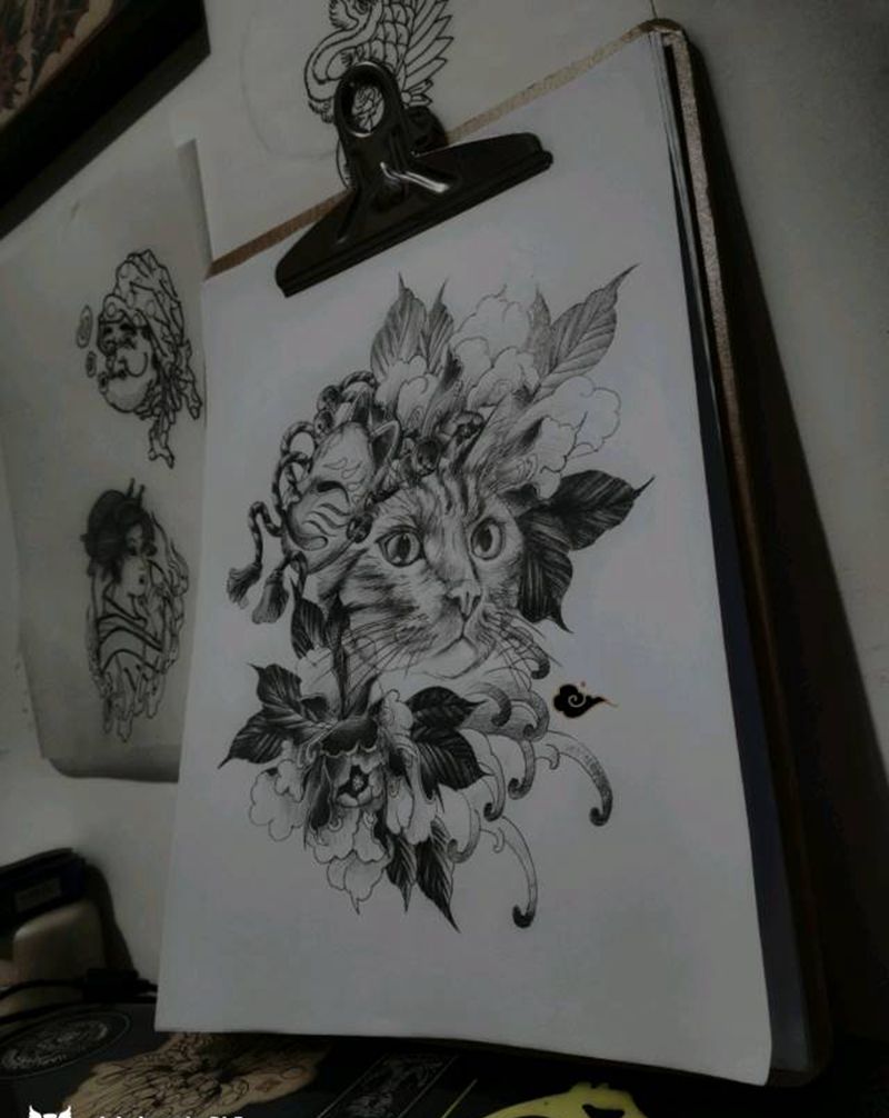 手稿纹身图片_肩部背部点刺纹身图案