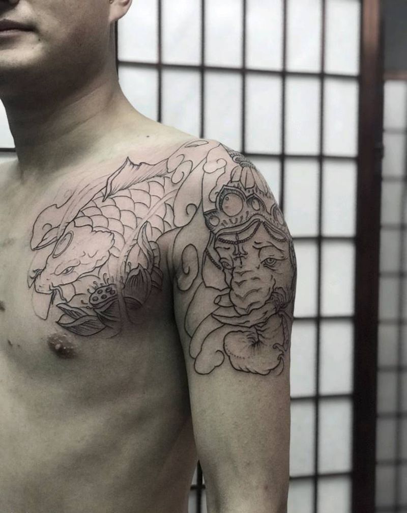 半甲未完成纹身图片_新传统纹身图案