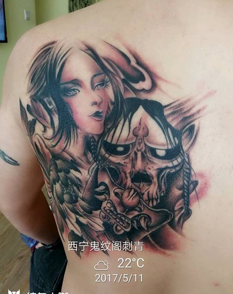 般若纹身图片_背部传统人物鬼神成品纹身图案